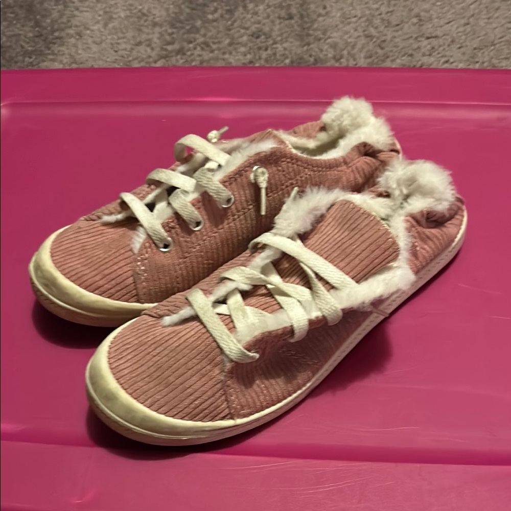Cozy Pink Corduroy slip on Shoes